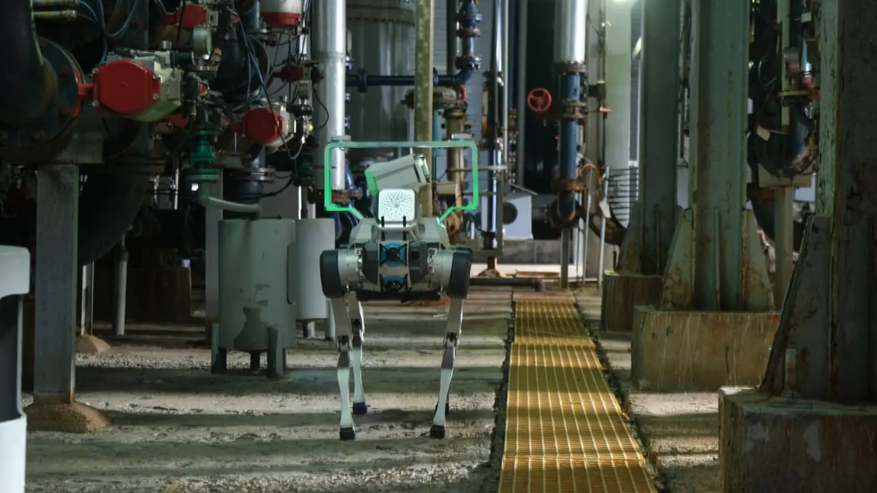 DEEP Robotics quadruped robot performing power inspection on utility equipment