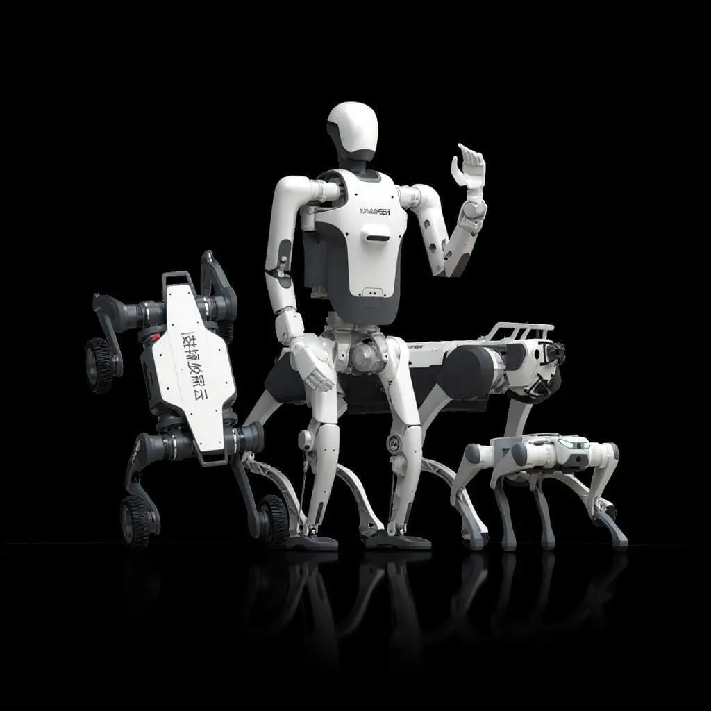 Showcase of DEEP Robotics humanoid robot DR01 with X30, Lite 3, and Lynx quadruped robots