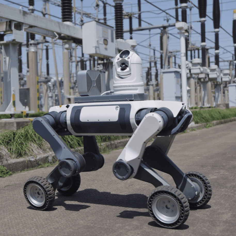 DEEP Robotics Lynx M20 Pro quadruped robot carrying an acoustic camera and HD camera while performing power inspection