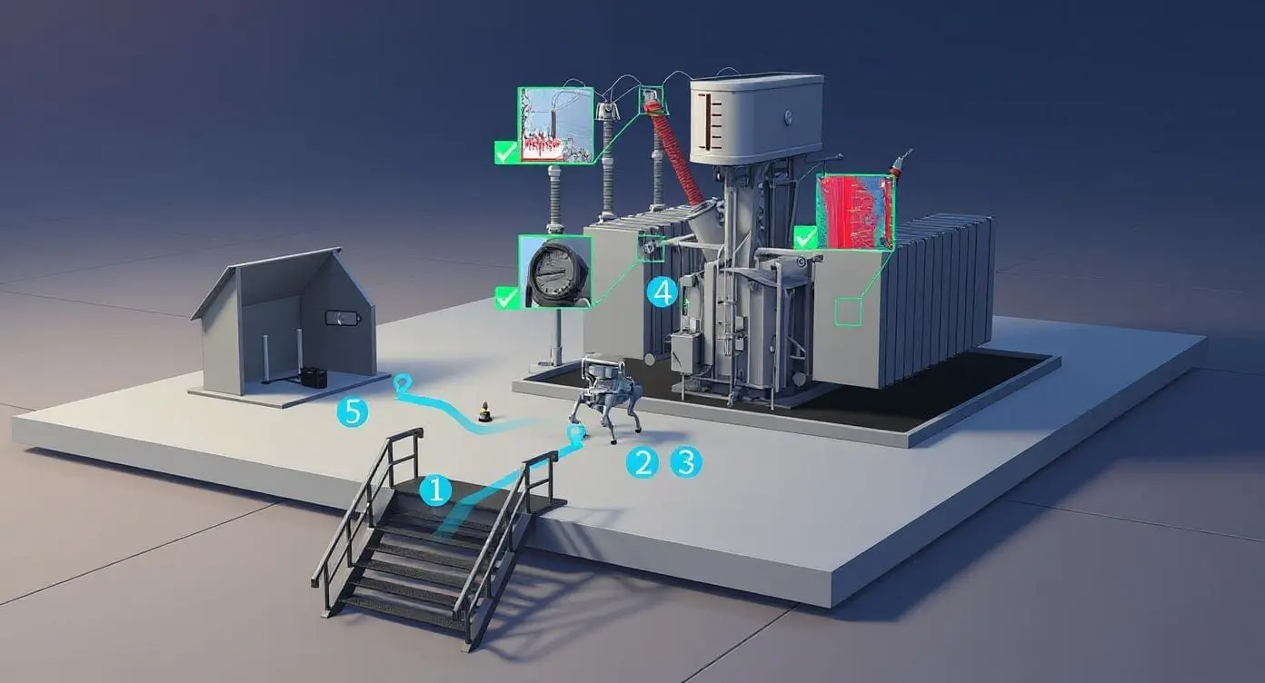 deep-robotics-quadruped-robot-power-inspection-workflow DEEP Robotics quadruped robot power inspection workflow showing autonomous inspection and data reporting process