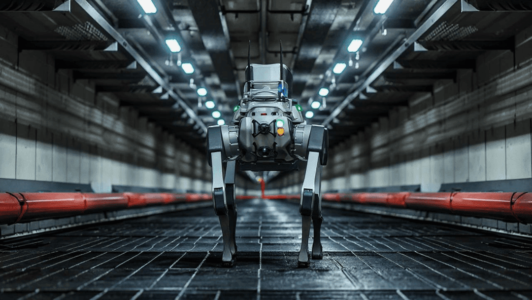 DEEP Robotics X30 quadruped robot walking inside a tunnel while performing inspection tasks