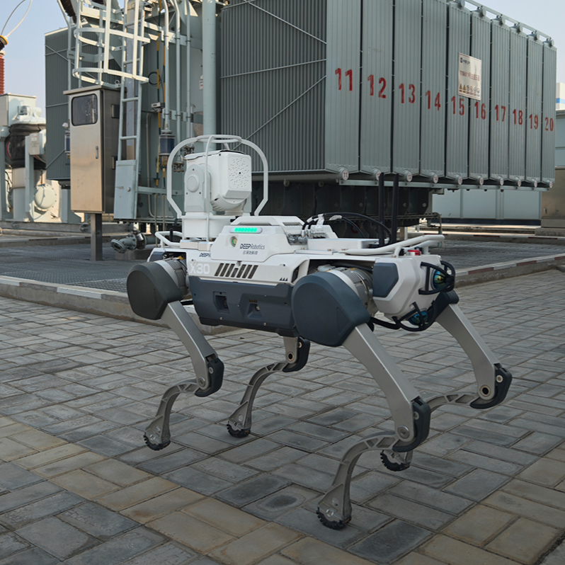 DEEP Robotics X30 Pro quadruped robot performing autonomous inspection tasks at a power station for intelligent maintenance and monitoring.