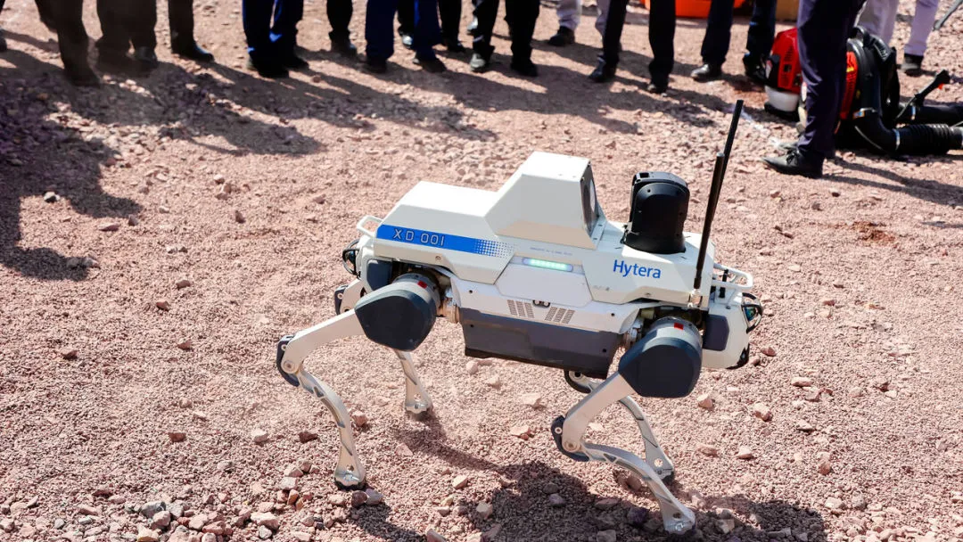 DEEP Robotics X30 quadruped robot performing an emergency rescue task, supporting disaster response, rugged-terrain navigation, and autonomous inspection operations.