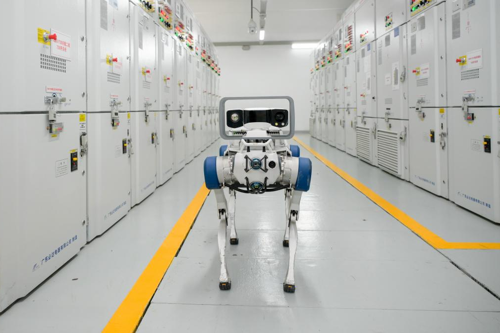 DEEP Robotics X30 quadruped robot performing autonomous power inspection at industrial site, demonstrating advanced mobility, AI vision, and inspection automation capabilities.