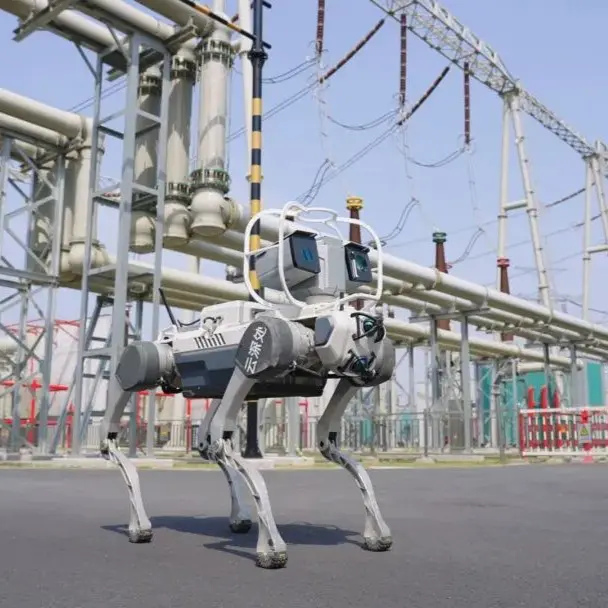 DEEP Robotics X30 quadruped robot performing autonomous power inspection at industrial site, demonstrating advanced mobility, AI vision, and inspection automation capabilities.