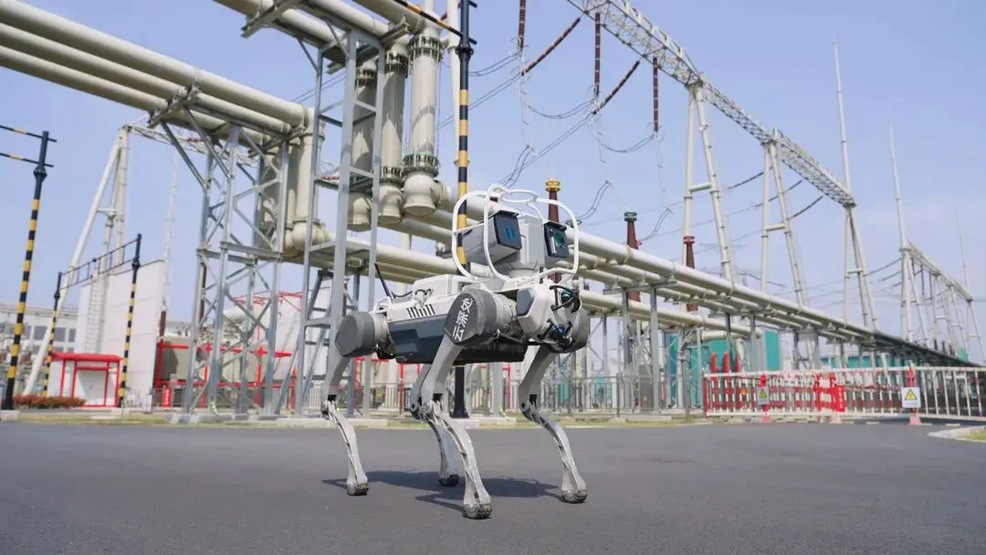 DEEP Robotics X30 quadruped robot performing autonomous power inspection at industrial site, demonstrating advanced mobility, AI vision, and inspection automation capabilities.